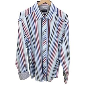 Ted Baker London Mens Size 17 36/37 Multi Striped Dress Shirt Floral Flip Cuff